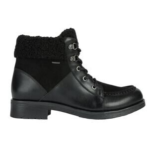 GEOX Rawelle ABX Faux Shearling Trimmed Waterproof Black Boots – Sz 9